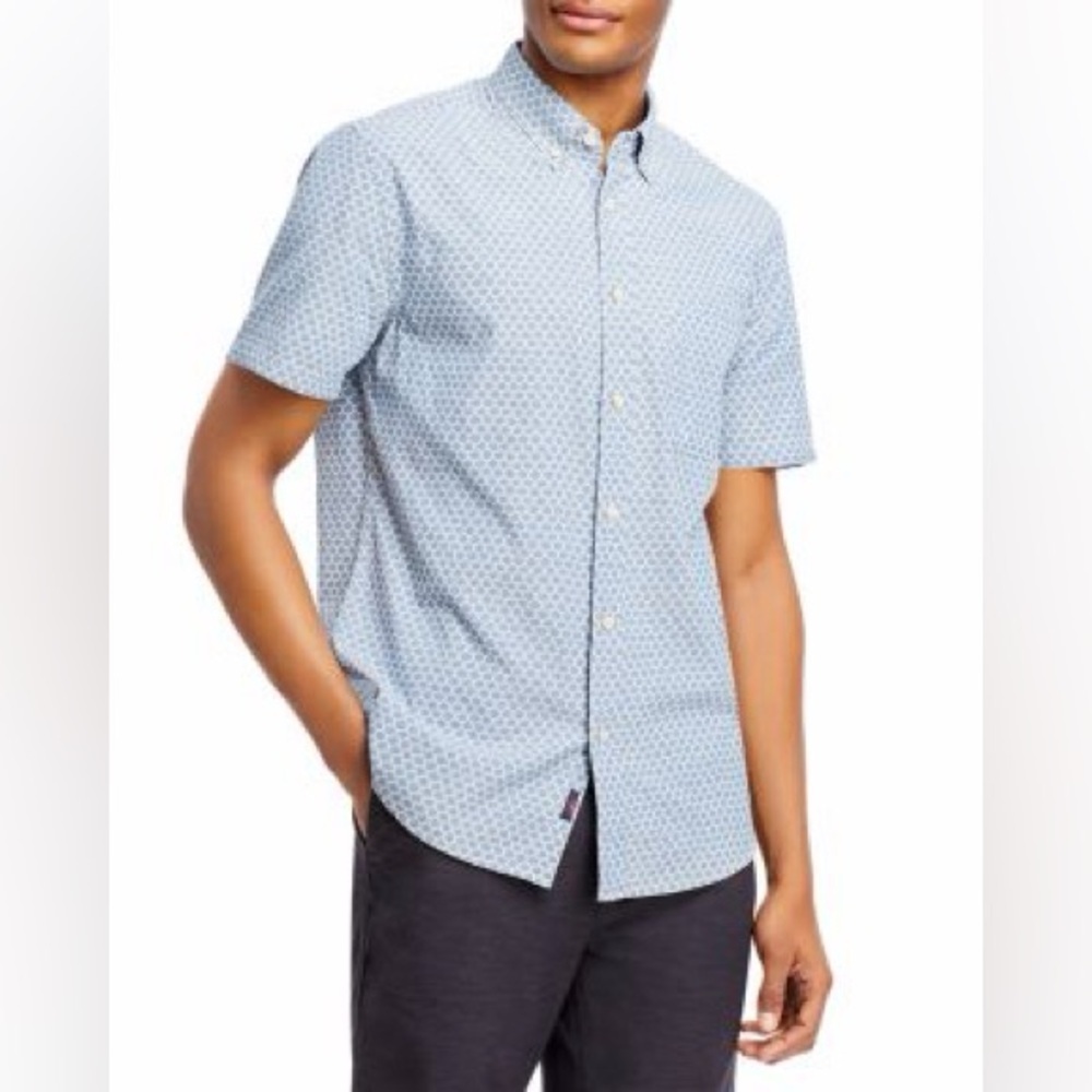 Faherty Playa Regular Fit Button Down Stretch Short Sleeve Shirt (M6)